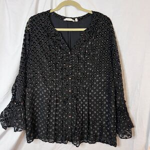 Soft Surroundings‎ Velvet Swiss Dot Blouse Women's Black Gold Size Medium